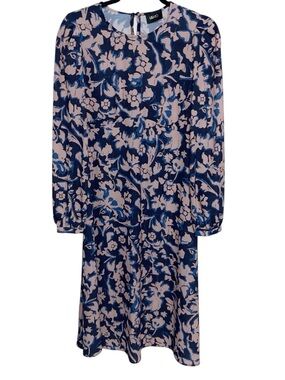 Liu Jo Dress Womens Size 40 Italy Medium US Midi Navy Blue Floral Career Office